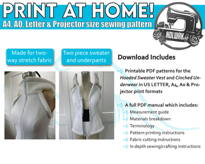 Hooded Sweater Vest & Cinching Underwear Cosplay Sewing Pattern / PDF File and Tutorial Book