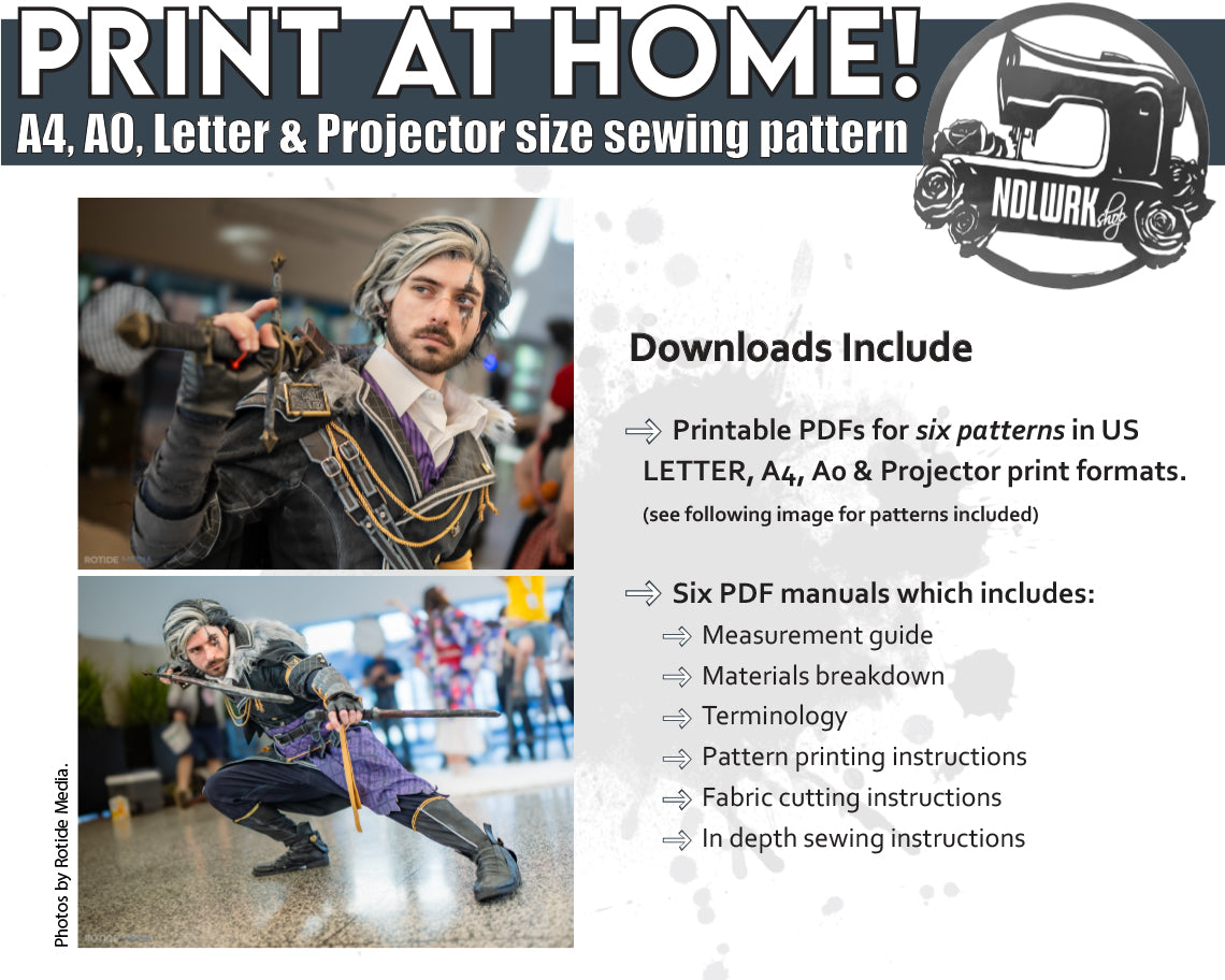 Verso Cosplay Sewing Pattern Bundle – Jacket, Vest, Pants, Cape, Sash & Belts + Six Tutorial books