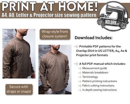 Japanese Wrap Shirt Sewing Pattern – Kimono & Hanfu Inspired / Downloadable PDF File and Tutorial Book