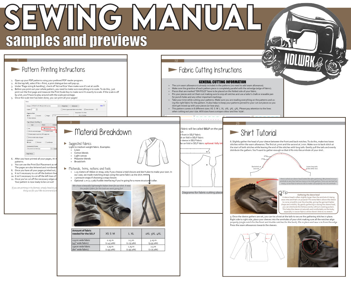 Japanese Wrap Shirt Sewing Pattern – Kimono & Hanfu Inspired / Downloadable PDF File and Tutorial Book