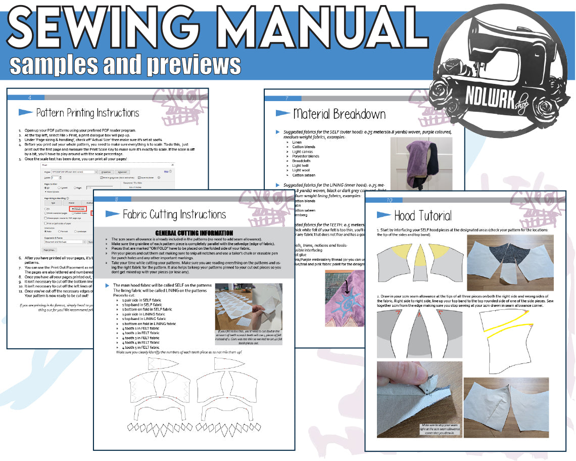 Shark Hood Sewing Pattern/Downloadable PDF File and Tutorial Book