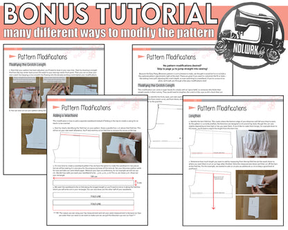 4 screenshots taken from a tutorial book displaying different sections of the book for pattern modifications