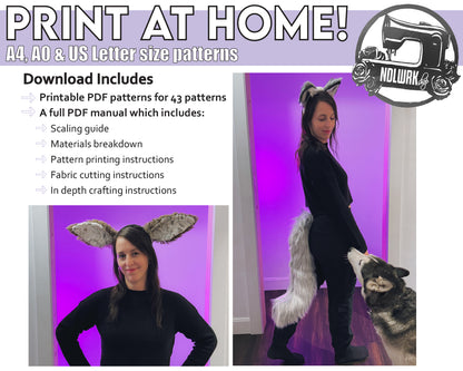 Easy No-Sew Animal Ears and Tails Pattern / Downloadable PDF File and Tutorial Book