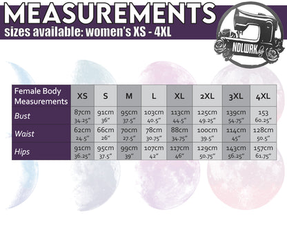 Measurement chart for women's clothing sizes with Nolwark branding.