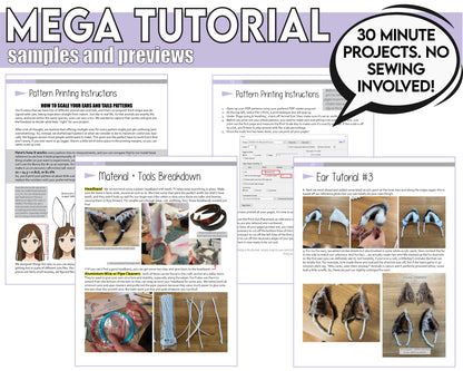 Easy No-Sew Animal Ears and Tails Pattern / Downloadable PDF File and Tutorial Book