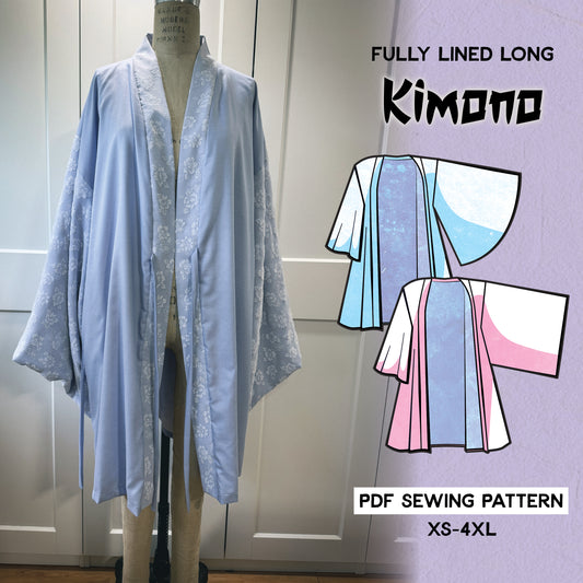 Long Kimono/Haori Lined Sewing Pattern/Downloadable PDF File and Tutorial Book