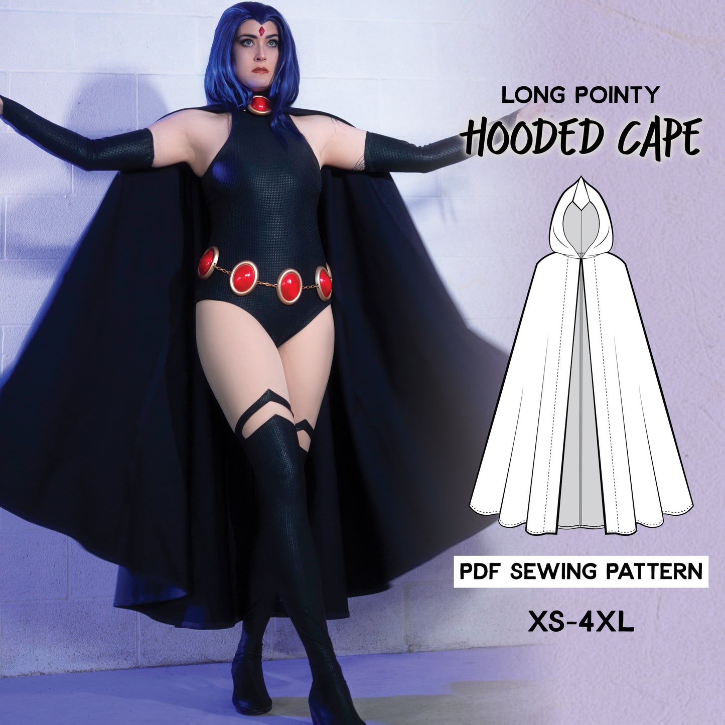 Hooded Cloak Sewing Pattern – Floor-Length Hooded Cosplay Cape / Downloadable PDF File and Tutorial Book