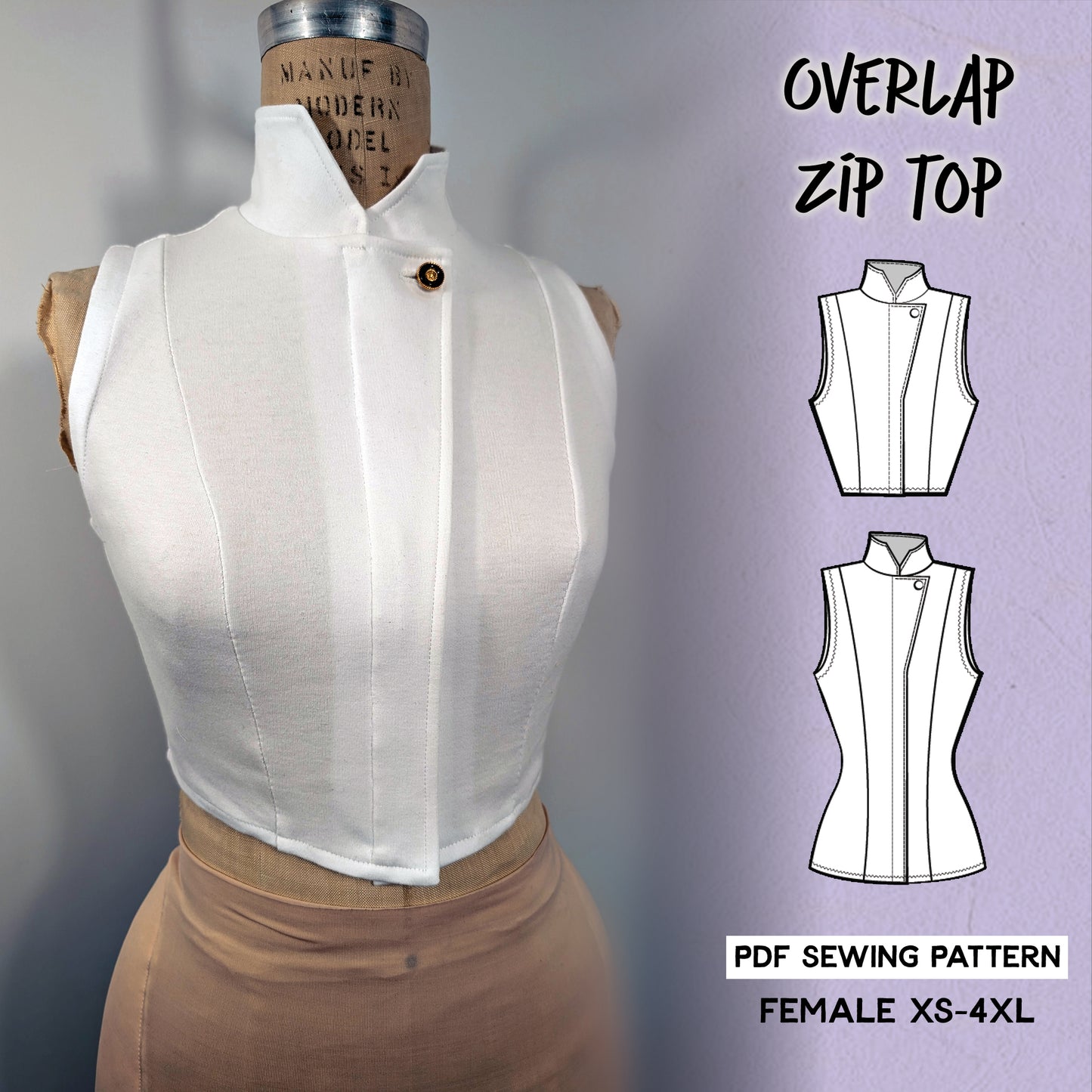 Overlap Zip Top | Asymmetrical Collar Shirt | Cosplay PDF Sewing Pattern (XS - 4XL)