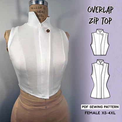 Overlap Zip Top | Asymmetrical Collar Shirt | Cosplay PDF Sewing Pattern (XS - 4XL)