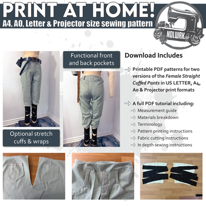 Female Straight Cuffed Pants Sewing Pattern | Expedition33 inspired | PDF File and Tutorial Book