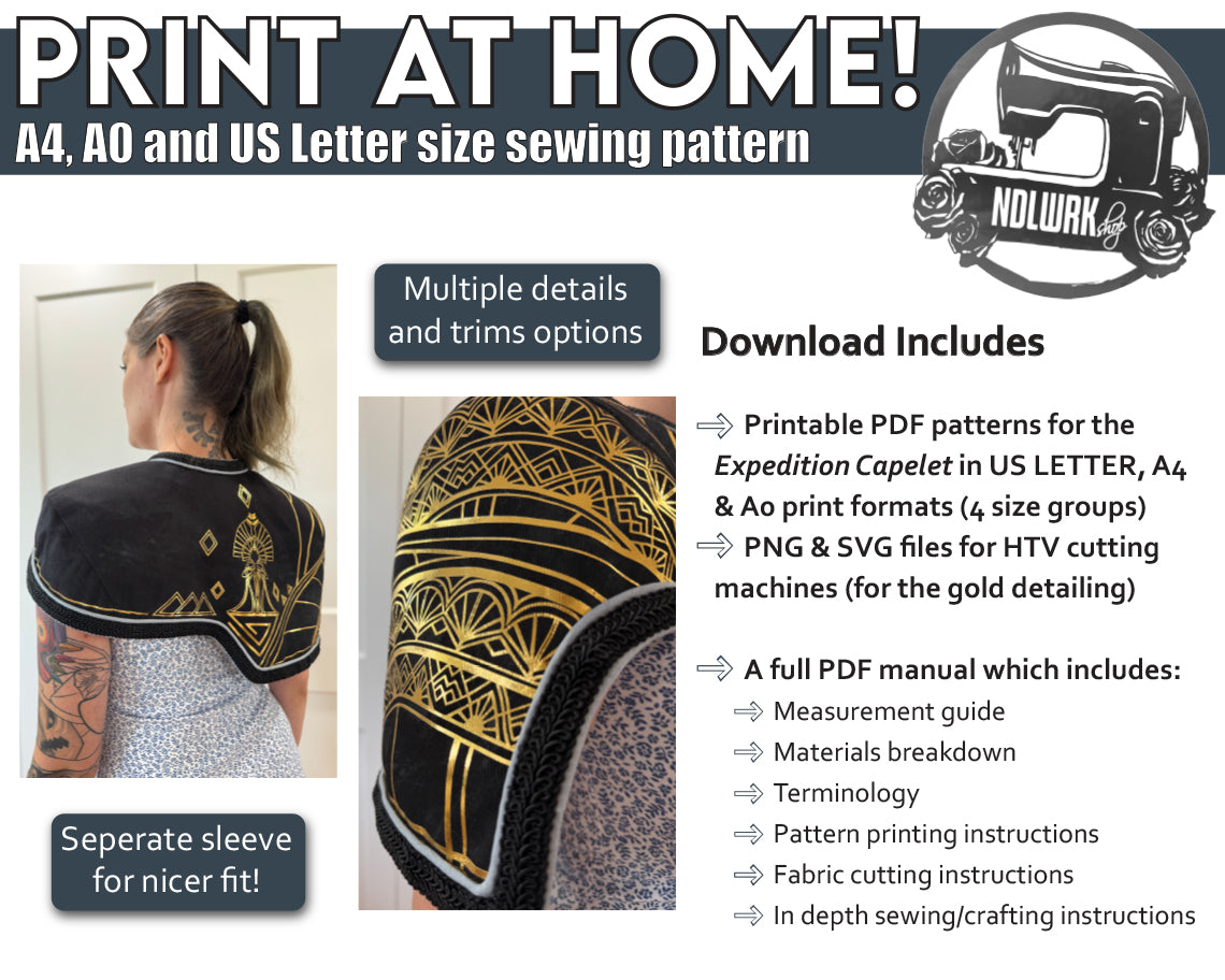 Expedition Capelet Sewing Pattern | Cosplay Short Cape | Downloadable PDF File and Tutorial Book