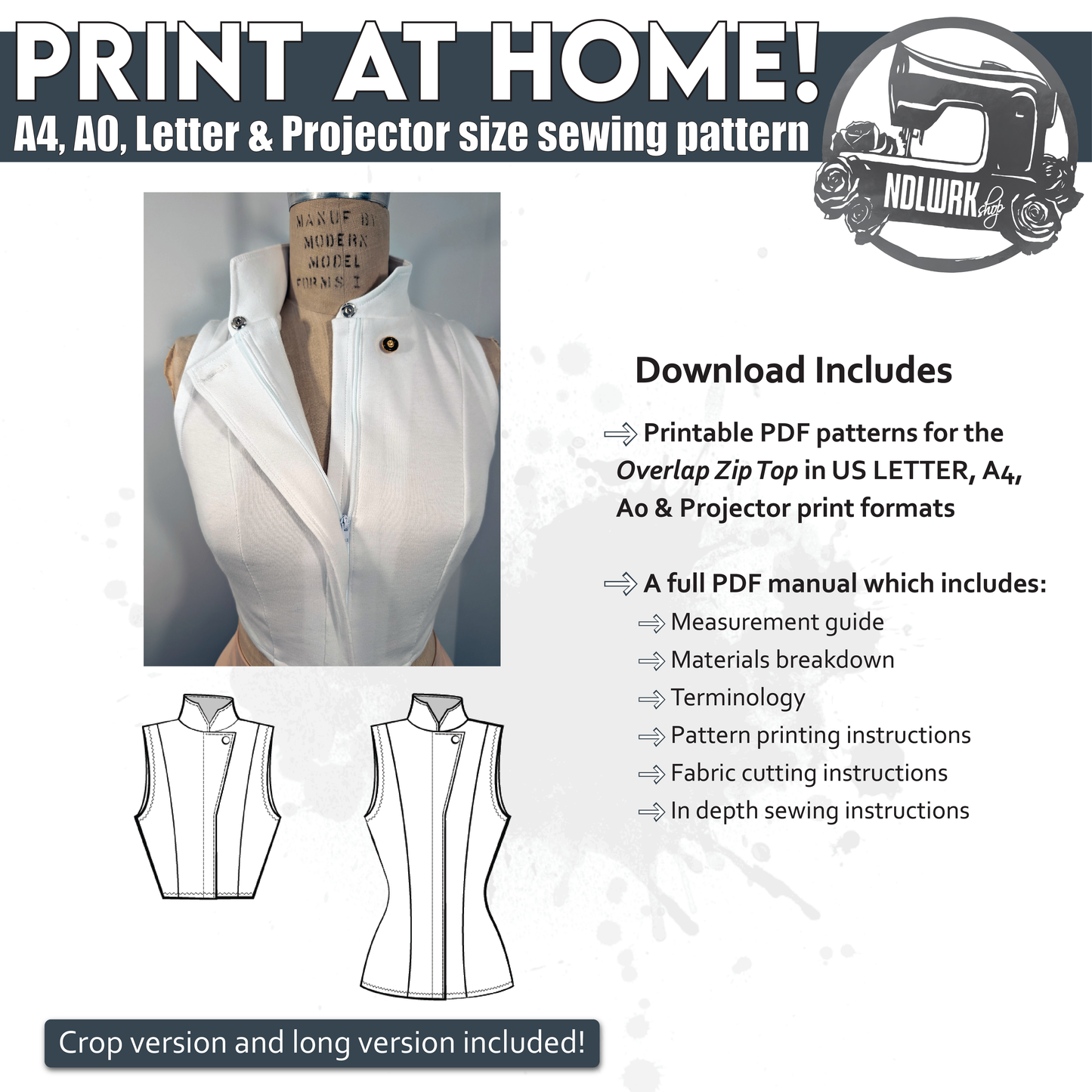Overlap Zip Top | Asymmetrical Collar Shirt | Cosplay PDF Sewing Pattern (XS - 4XL)