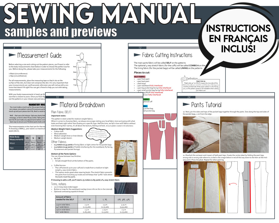 Straight Cuffed Pants Sewing Pattern | Expedition 33 inspired | PDF File and Tutorial Book