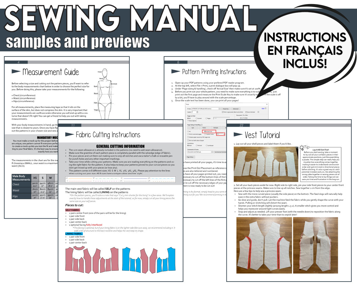 Easy Waistcoat Sewing Pattern PDF | Fully Lined Vest Pattern + Tutorial Book