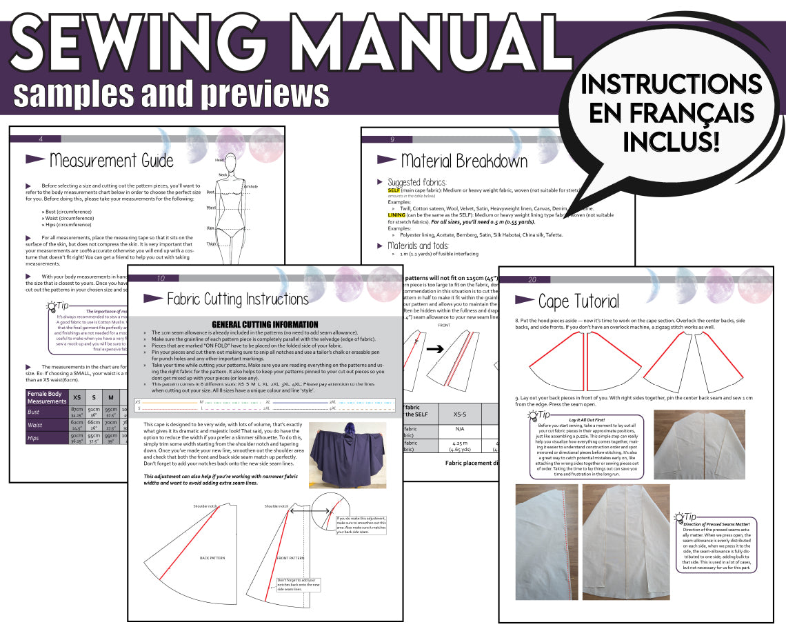 Hooded Cloak Sewing Pattern – Floor-Length Hooded Cosplay Cape / Downloadable PDF File and Tutorial Book
