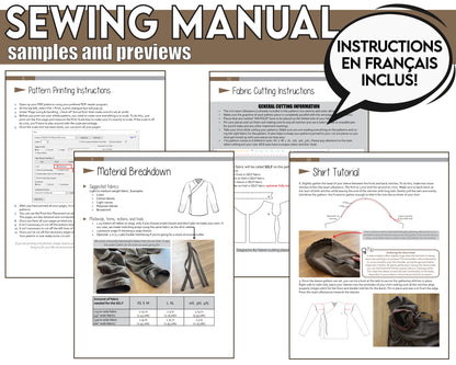 Japanese Wrap Shirt Sewing Pattern – Kimono & Hanfu Inspired / Downloadable PDF File and Tutorial Book