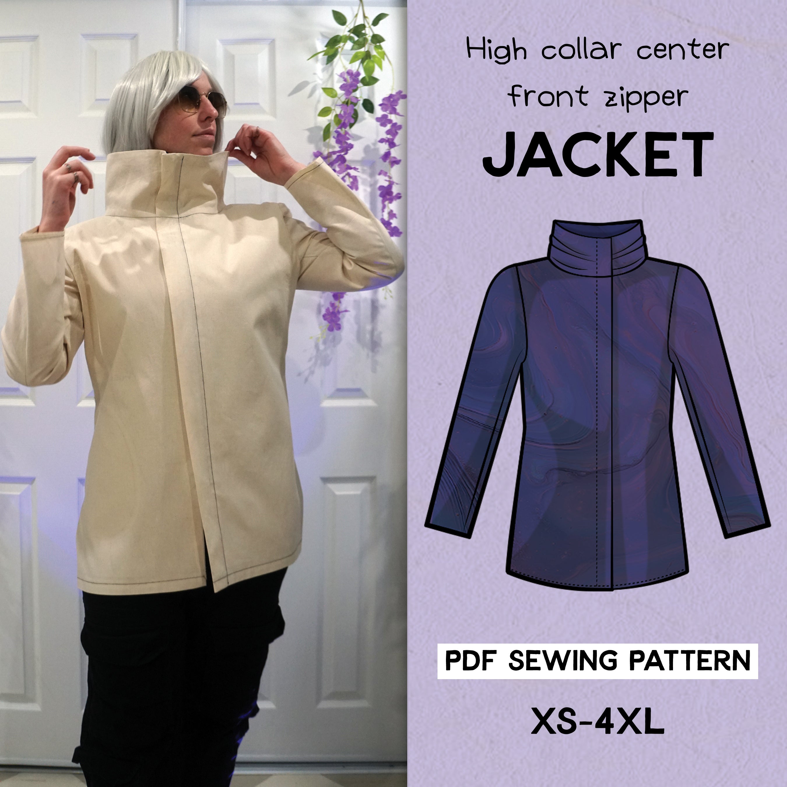 Cosplay Jacket Sewing Pattern | High Collar & Zipper | Unisex XS-4XL