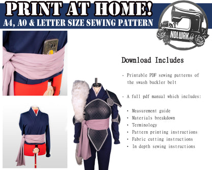 Swash Buckler Belt Sewing Pattern/Downloadable PDF File and Tutorial Book