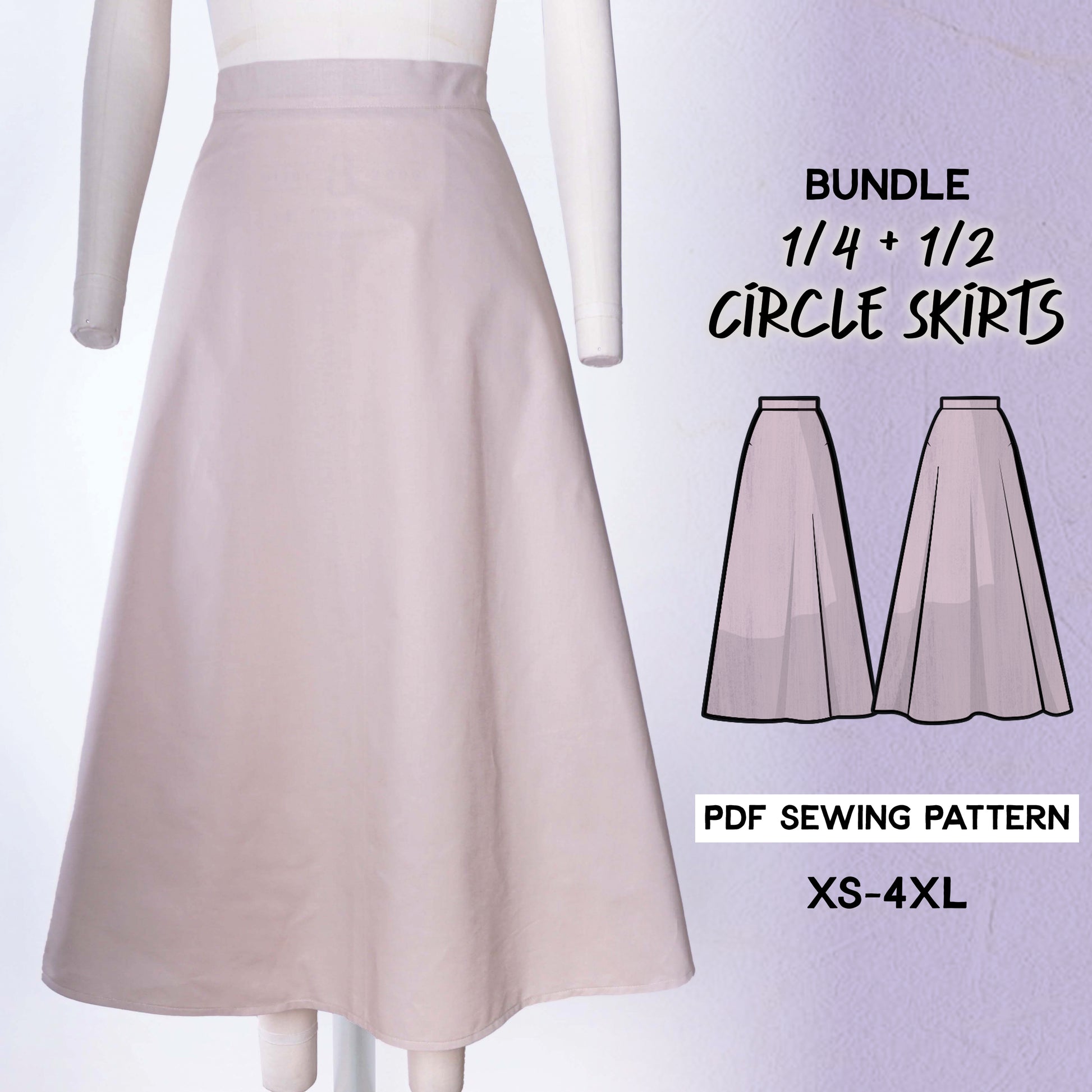 1/4 and 1/2 Circle Skirts Sewing Pattern/Downloadable PDF File and Tut