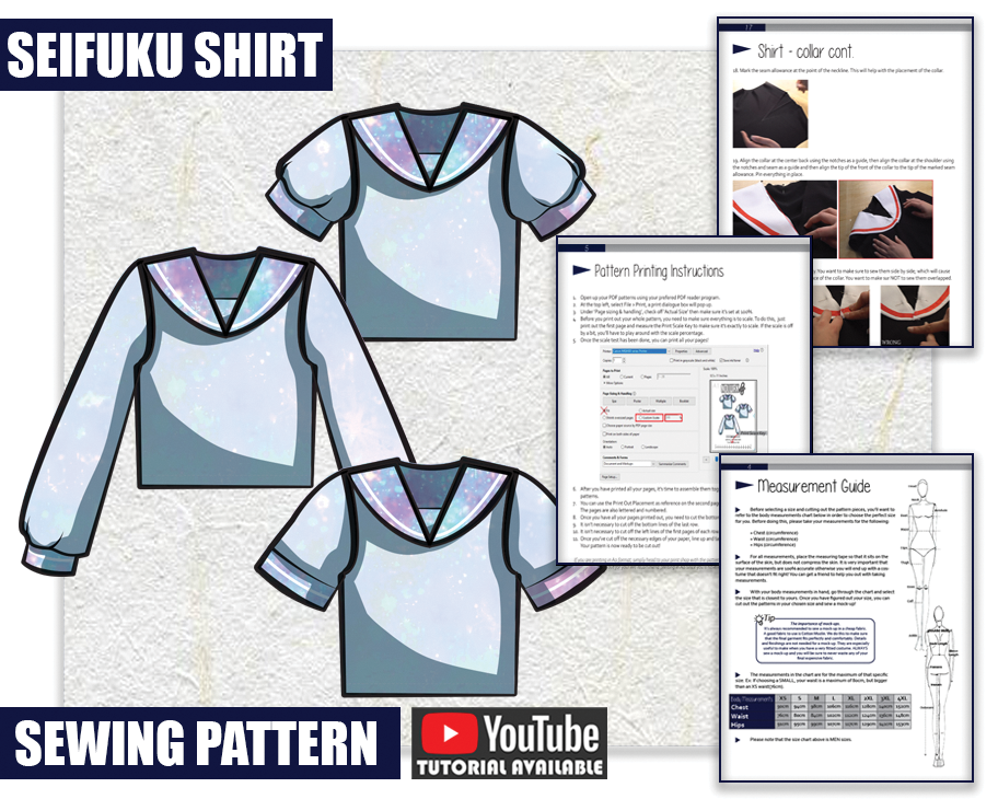 Seifuku Shirt Sewing Pattern/Downloadable PDF and Tutorial Book