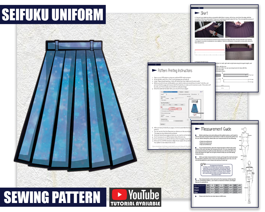 Seifuku Skirt Sewing Pattern/Downloadable PDF and Tutorial Book