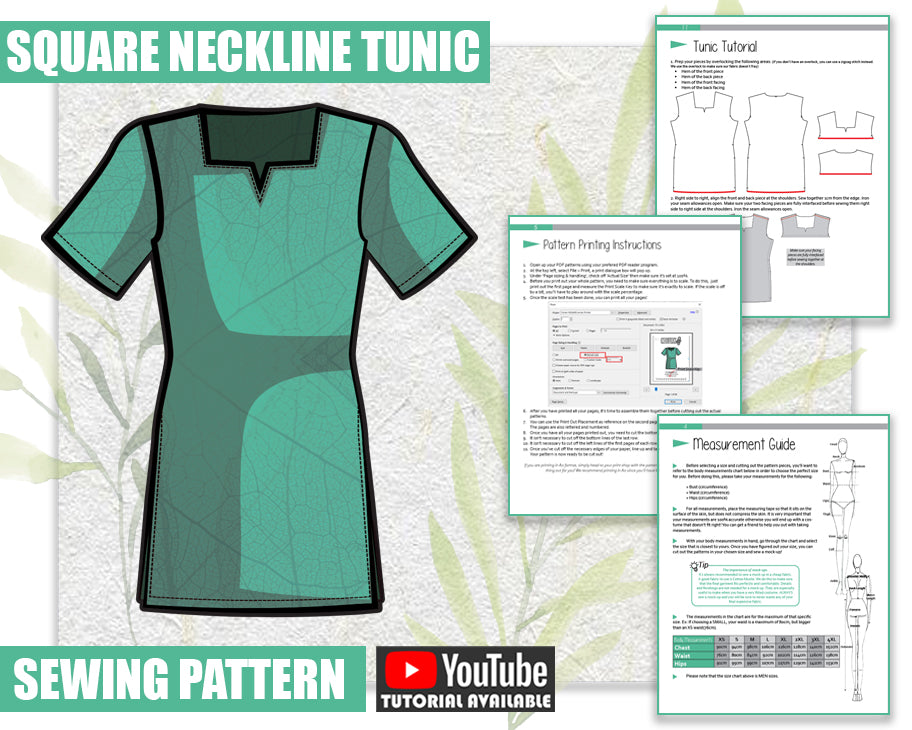 Square Neckline Tunic Sewing Pattern/Downloadable PDF and Tutorial Book