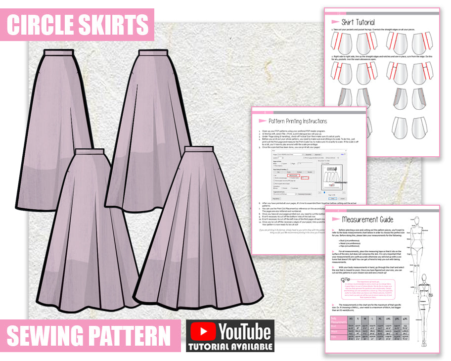 4 Circle Skirts Bundle Sewing Pattern/Downloadable PDF File and Tutorial Book