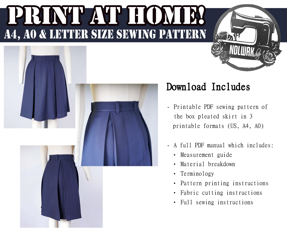 Box Pleated Skirt Sewing Pattern/Downloadable PDF File and Tutorial Book