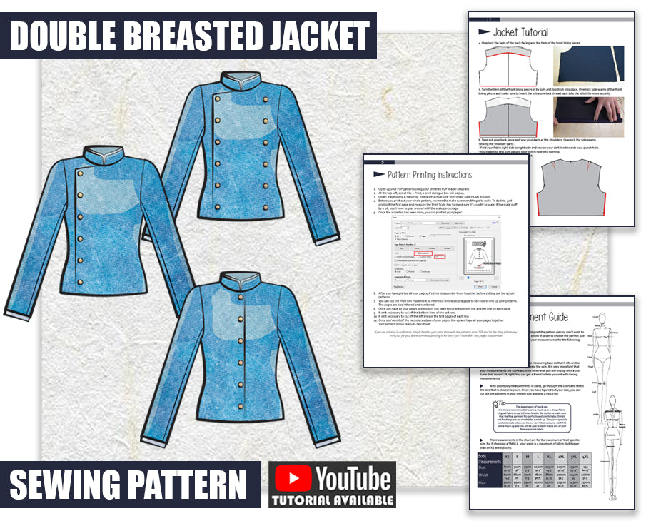 School Girl Double Breasted Jacket Sewing Pattern/Downloadable PDF File and Tutorial Book