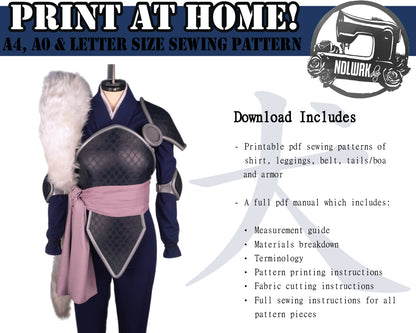 Female Warrior Cosplay Sewing Pattern/Downloadable Pdf File *INCLUDES TAILS*