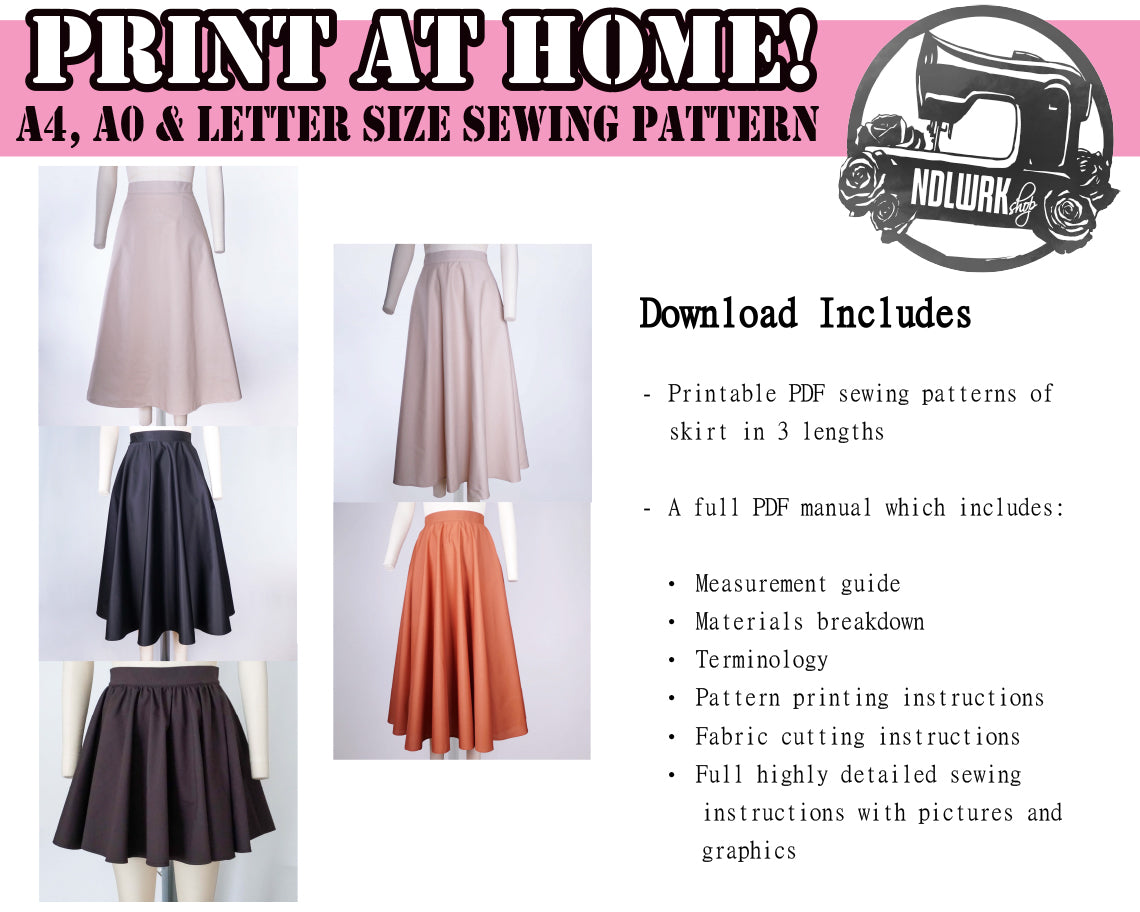 Gathered Full Circle Skirt Sewing Pattern/Downloadable PDF File and Tutorial Book