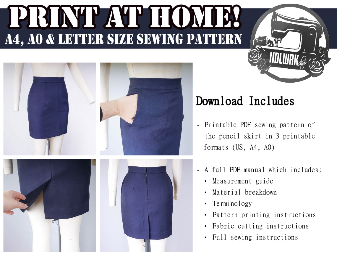 Pencil Skirt Sewing Pattern/Downloadable PDF File and Tutorial Book