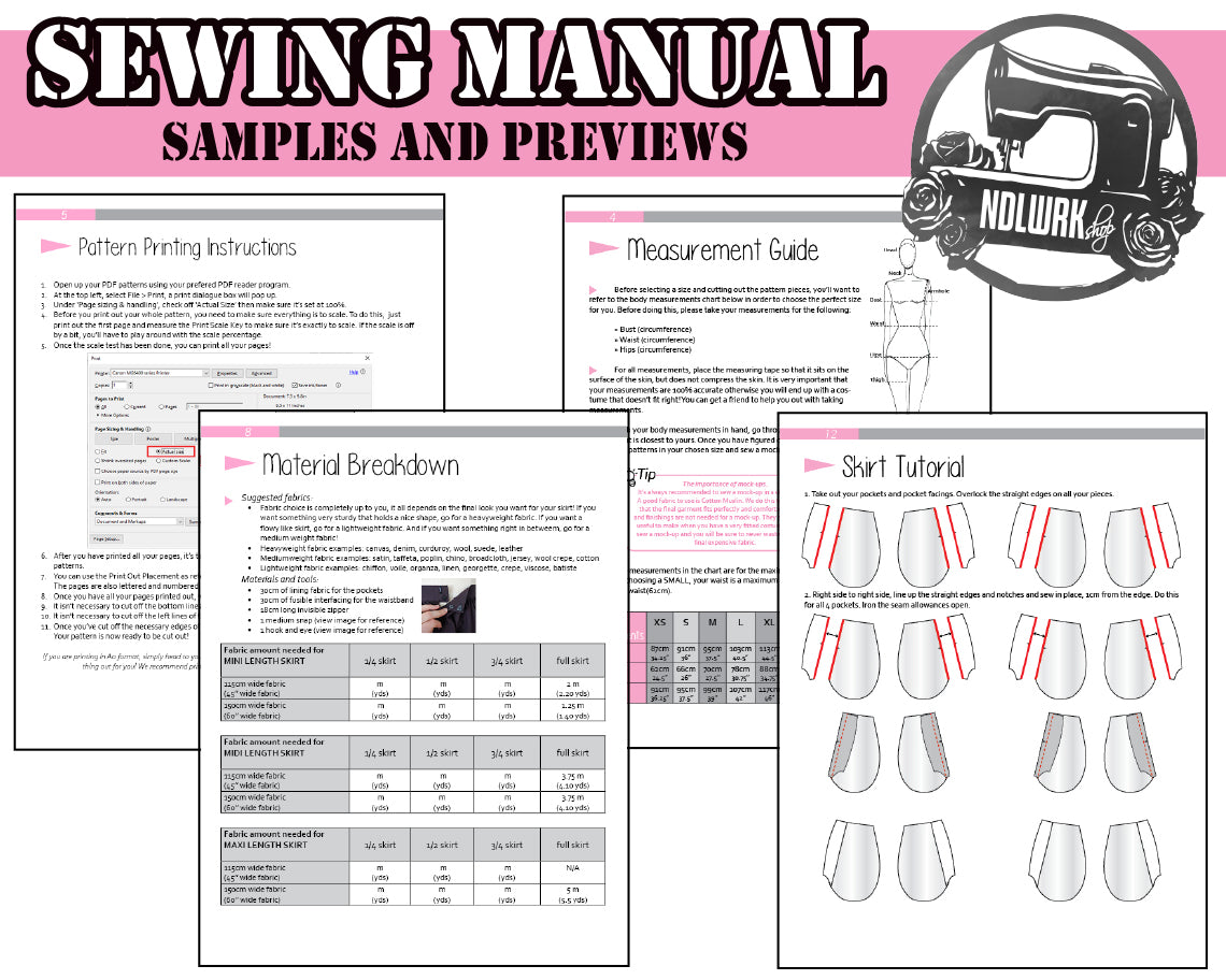 4 Circle Skirts Bundle Sewing Pattern/Downloadable PDF File and Tutorial Book