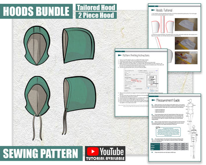 Hood Sewing Patterns Bundle, featuring a tailored hood and 2-piece hood.