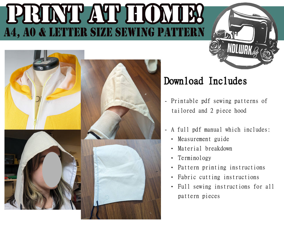 Tailored Hood & 2 Piece Hood Sewing Pattern/Downloadable PDF and Tutor