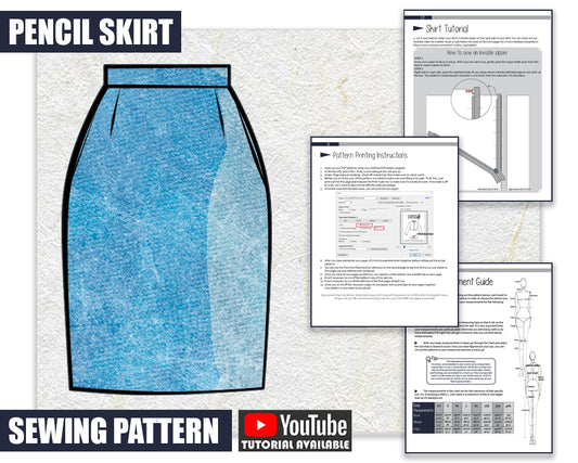 Pencil Skirt Sewing Pattern/Downloadable PDF File and Tutorial Book